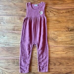 Jamie Kay Organic Chelsea Sugar Plum Romper/ Jumpsuit with Embroidered Flowers